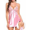 thumbnail image 2 of Camisón sexy de encaje con cuello en V profundo ropa de dormir sin espalda vestido de camisón, rosa, XL Inevent AP001176-29B, 2 of 7