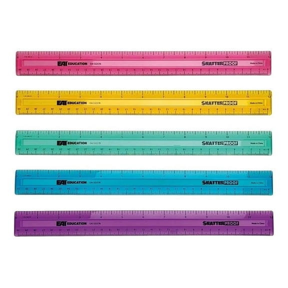 12" ShatterProof Ruler 1/8" Scale: Assorted Colors - Set of 100