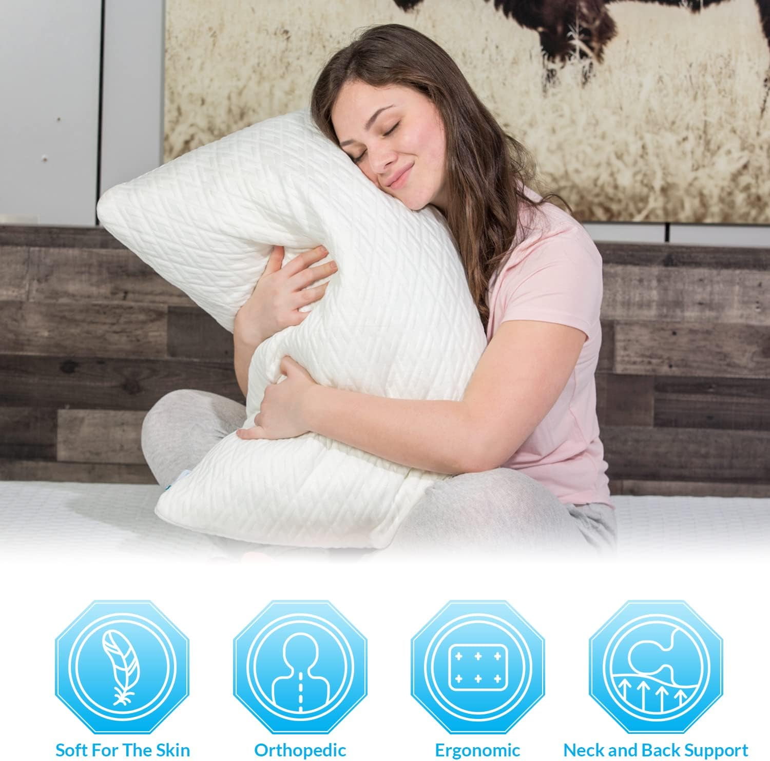 2 Pack King Size Bamboo Pillow, Memory Foam Bed Pillows with Washable Pillowcases, King (2 Pack)
