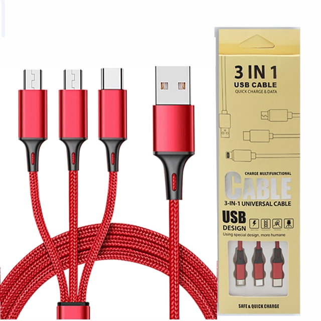 Cable de carga múltiple Kurzes 3A, 35cm 4 en 1 Cable USB incorporado de nailon con 2*iP Micro USB tipo C para teléfonos 12 11 Xs Xr X 8 7 6, Android Galaxy S21 S10 S7 A5 J5, Huawei, Kindle, Nokia, LG