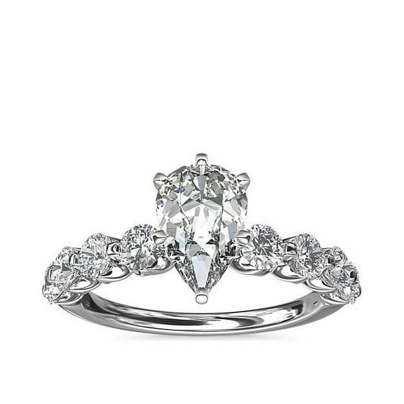 1.00 T.C.W Unique Solitaire with Accents Excellent Pear Cut Natural Diamond Engagement Ring for her Solid 14K White Gold Size 7
