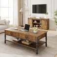 thumbnail image 3 of Mesa de centro rectangular de madera 104 cm - 2 cajones y estante - Diseño clásico con patas metálicas - Fácil montaje - Para salón, oficina o apartamento - Color clásico, 3 of 8