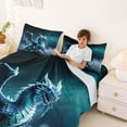 thumbnail image 3 of Metsweet Teal Dragon Bed Sheets 4-Piece, Gothic Wildlife Full Size Sheets, Blue Black,1 Fitted Sheet, 1 Flat Sheet and 2 Pillowcases, 3 of 5