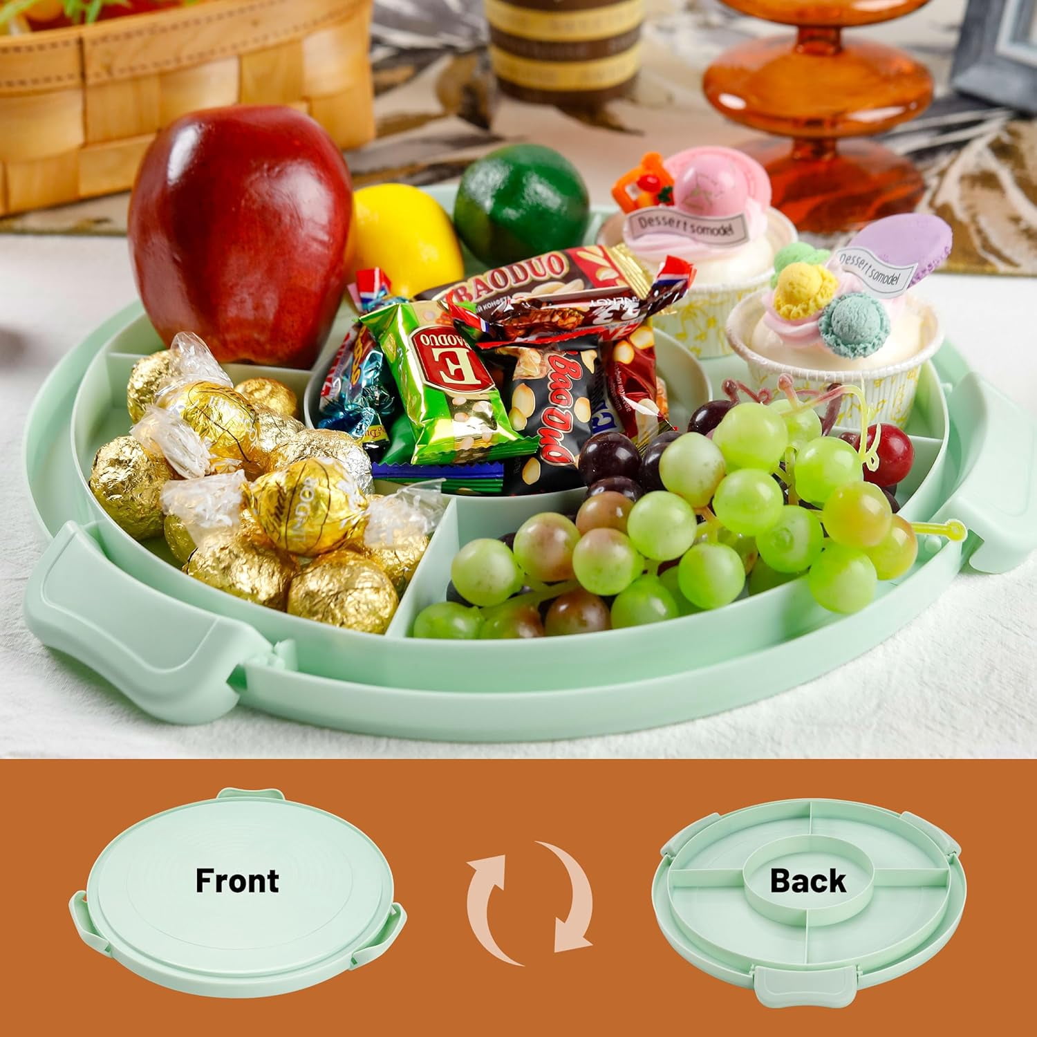 TEXIJUSO Green Cake Containers with Lids Round Plastic Cupcake Holders 4-in-1 Multipurpose Cake Carrier Holder for 11 Inch Cake Pies Cupcake Eggs Fruit or Snack Transport