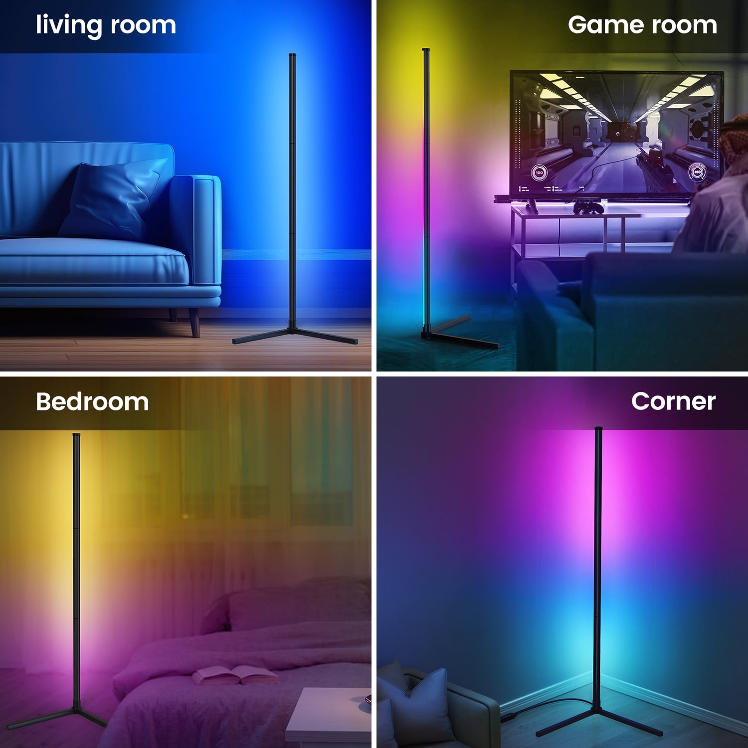 New Bee 49" Gaming APP and Remote Control Aluminum Alloy Corner Floor Lamp (2 Count)