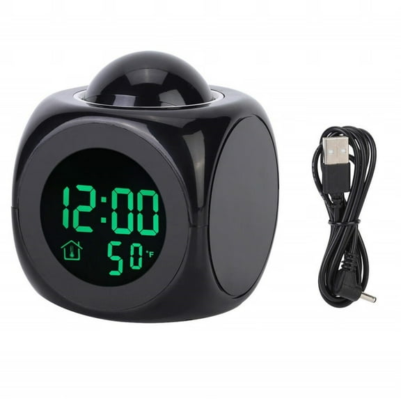 Multifunctional Digital Projection Alarm Clock LCD Electronic Clock with Temperature Display Voice Time Dual Alarm Snooze Function Backlight,USB or Battery Powered