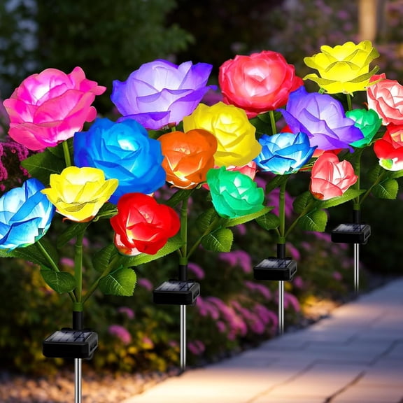 Solar Christmas Tree Outdoor Decor, Waterproof Solar Xmas Decorations Garden Stake Lights, Multi-Color LED Christmas Décor for Outside Landscape Pathway Porch Yard Holiday (4 Pcs Pink)