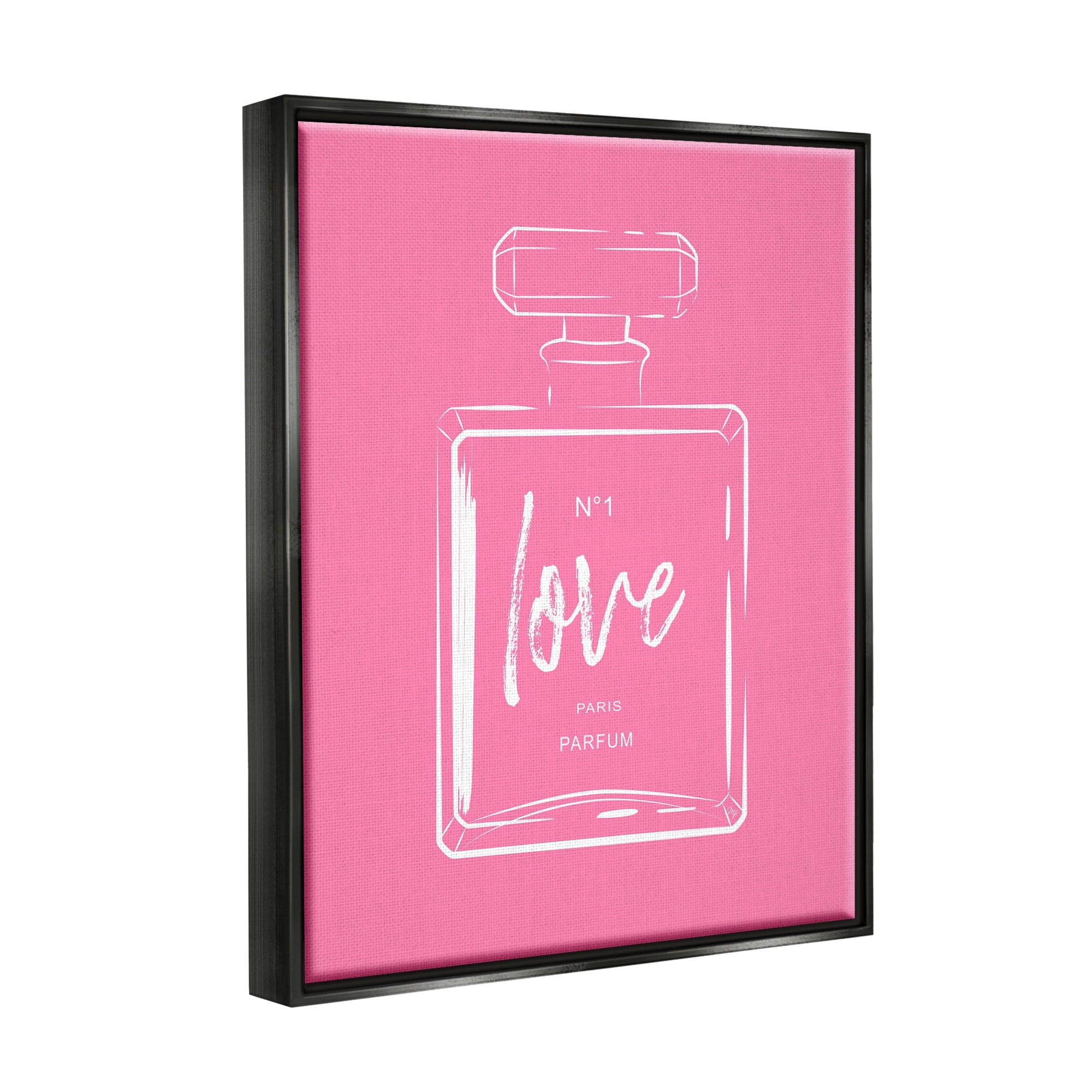 Stupell Industries Casual Glam Perfume Bold Pink Love Calligraphy Graphic Art Jet Black Floating Framed Canvas Print Wall Art, Design by Martina Pavlova