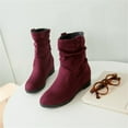 thumbnail image 5 of B91xZ Bottes de Combat pour Femmes Talon Bas Bottines Chelsea Mode avec Fermeture Éclair Intérieure, Vin 6.5, 5 of 5