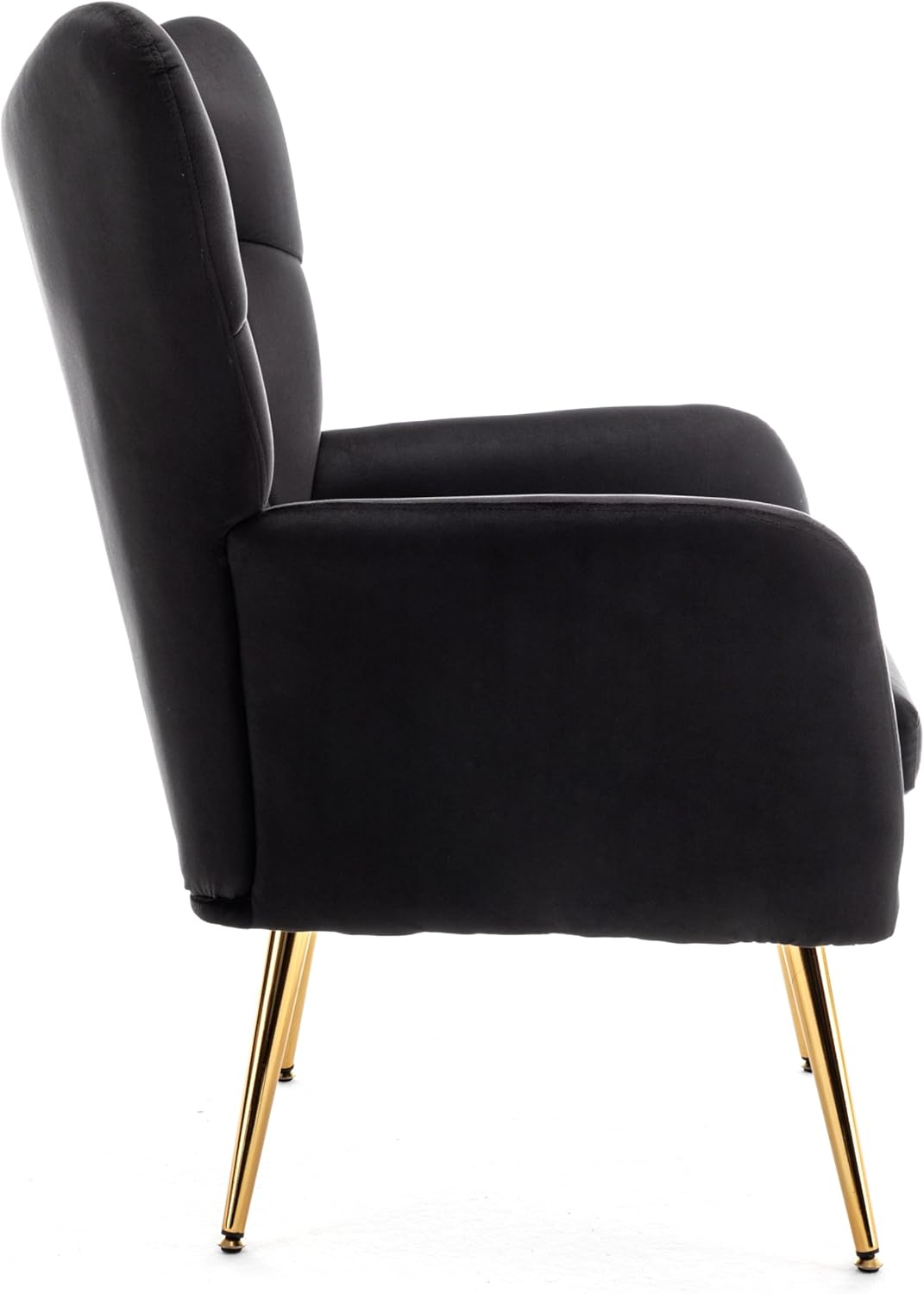 US Pride Furniture Modern Chic Mid-Century Velvet Accent Armchair for Button-Tufted Wingback Design with Gold Flared Legs Black