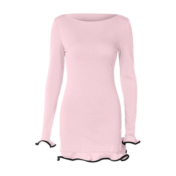 WILLBEST Vestidos Cortos Para Mujer Vestido De Otoño De Manga Larga Para Mujer, Minifalda De Punto Con Cuello Redondo, Suéter De Invierno, Vestido Informal Ajustado