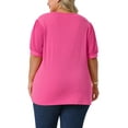 thumbnail image 3 of Blusas casuales de manga abullonada de puntos suizos para mujer de tallas grandes Agnes Orinda, escote en V, 1X, rosa intenso, 3 of 6