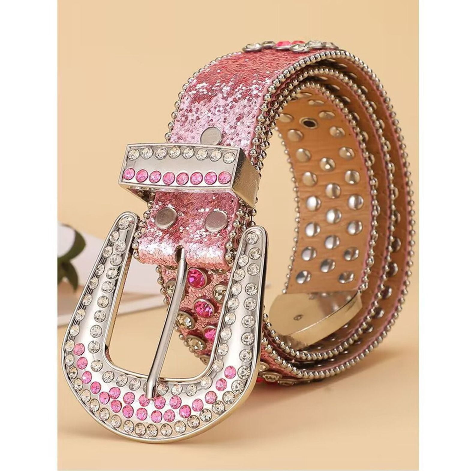 Vintage Hand Beaded & Bedazzled Encrusted Belt 2 Inch Hand-Tooled Artesanal Beaded Leather Belt – Texas  main image 3
