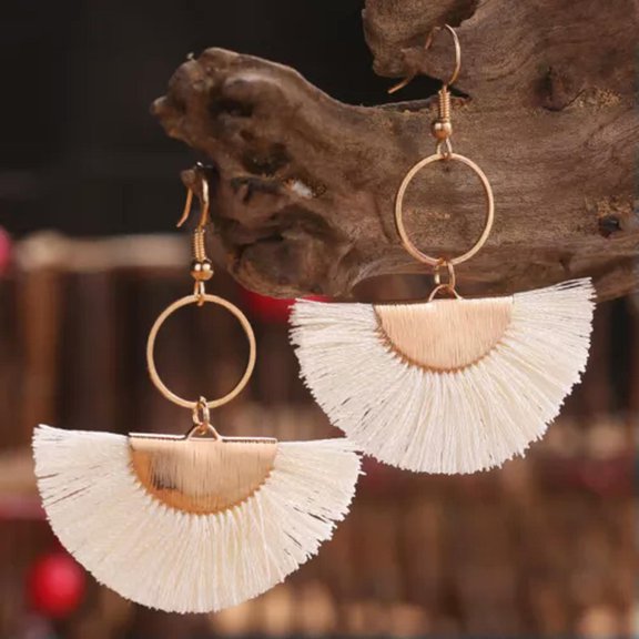 Boho Gold Circle Fringe Tassel Dangle Statement Earrings Women Bohemian Jewelry