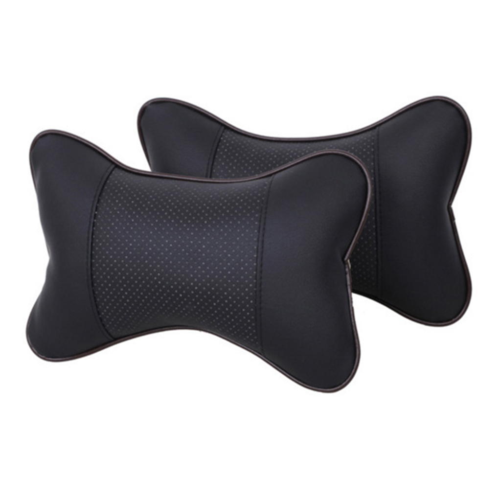 2pcs Auto Seat Head Support Pillow Neck Rest Artificial Leather Cushion