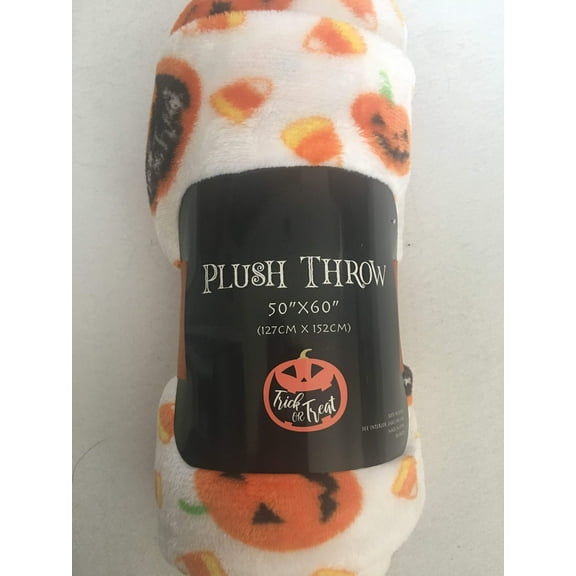 Halloween Pumpkin, Candy Corn and Trick or Treat Blanket Throw