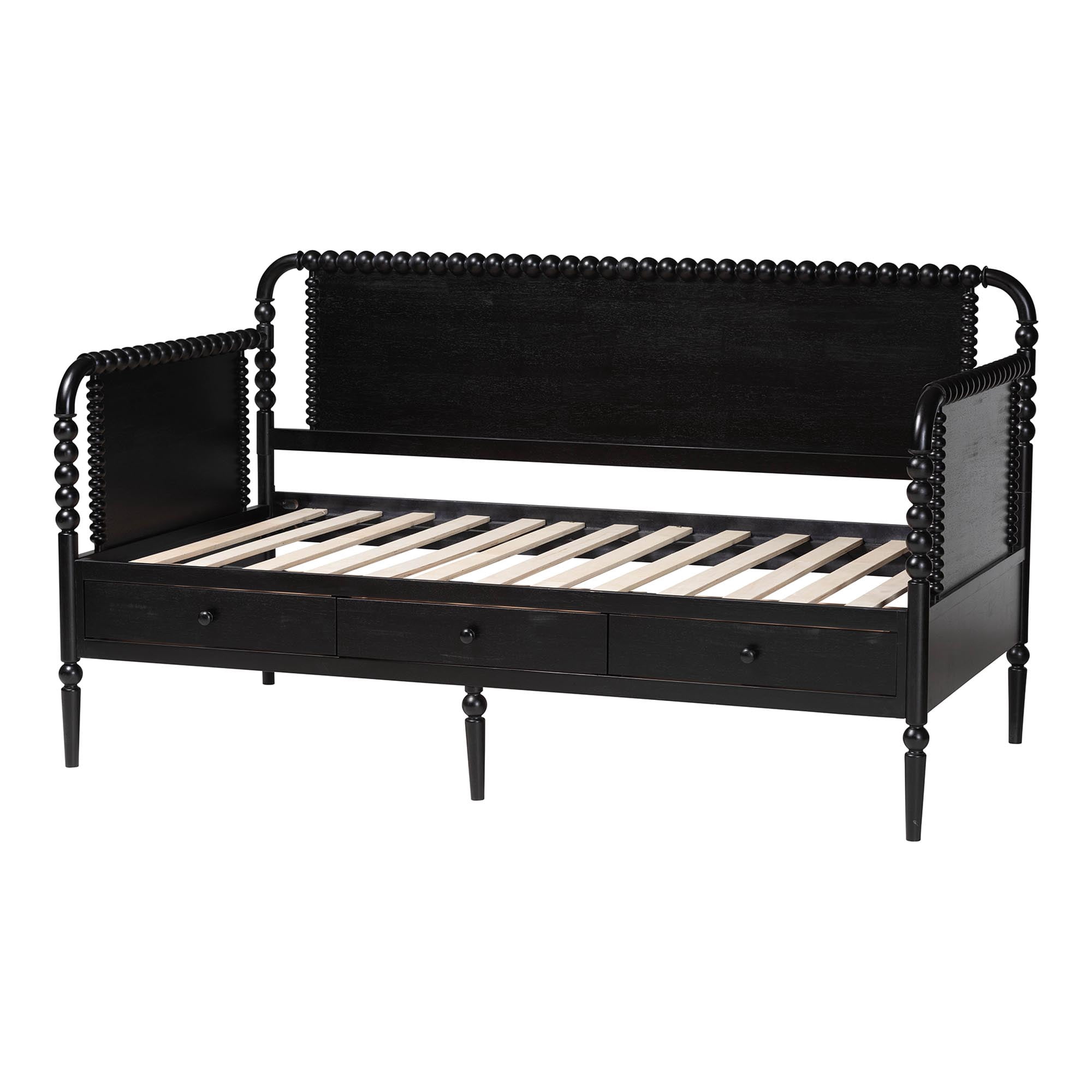 Baxton Studio Lucera Mid-Century Daybed, 3-Drawer, Full, Black