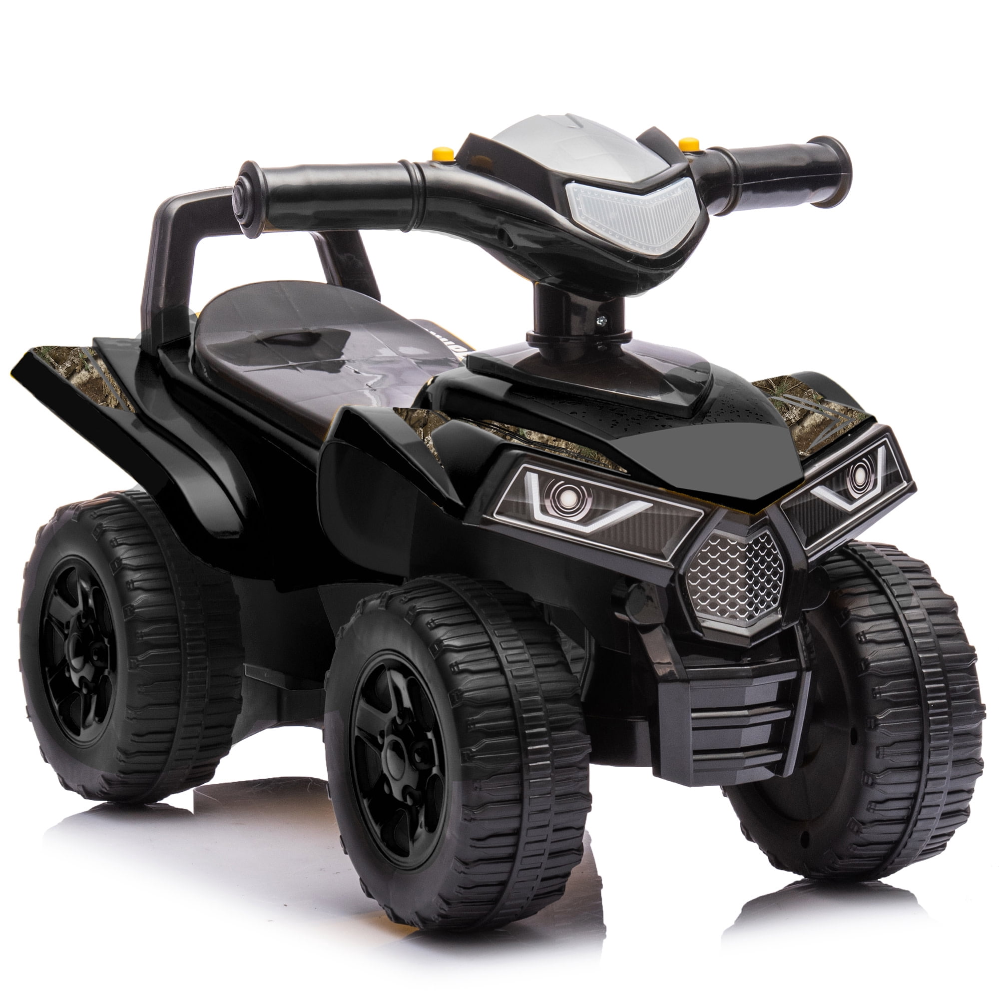 RealTree: Quad Push Car - Black - Foot-To-Floor Ride-On Toy, 4 Wheeled ATV Vehicle, Reastic Engine Sound, Walker Handle, Licensed, Toddlers-Kids 12mo+