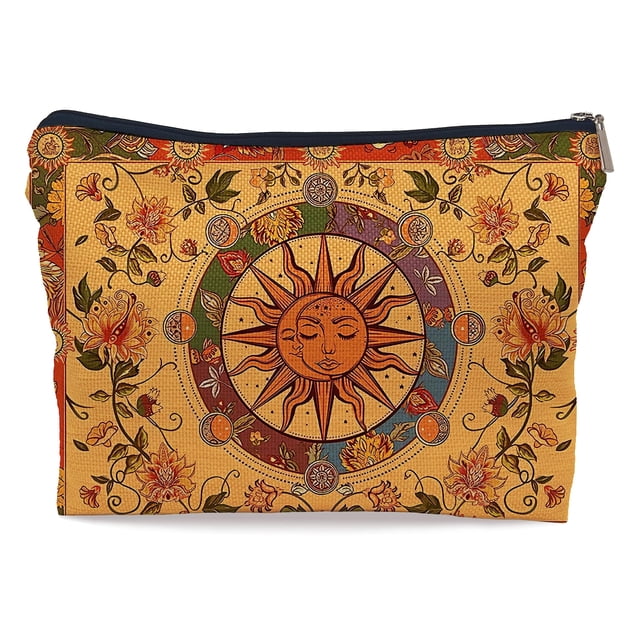 Bolsa de maquillaje Ayxvt Boho Sun and Moon Flower para mujer