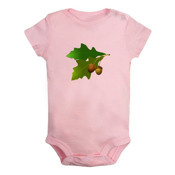 Nature Pattern Acorn Rompers For Babies, Newborn Baby Unisex Bodysuits, Infant Jumpsuits, Toddler 0-24 Months Kids One-Piece Oufits (Pink, 0-6 Months)