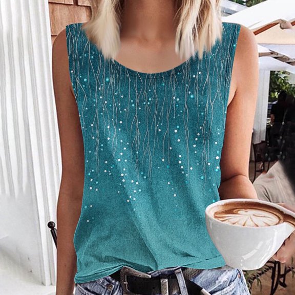 Juslio Tank Tops for Women Crew Neck Casual Tank Tops, Breathable Summer Print Tank Top