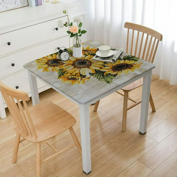BANET Square Fitted Tablecloth with Backing Square Table Cover Table Cloth Stain-Resistant Wipeable for Square Table white