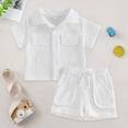 thumbnail image 2 of KPOPLK Summer Toddler Baby Boy Outfit Clothing Short Sleeve Cute Print Button Up Shirt Solid Shorts 2Pcs Clothes Set(18-24 Months,White), 2 of 7
