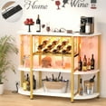 thumbnail image 7 of Homieasy 4-Tier Wine Bar Cabinet with Power Outlets & LED Lights, Floor Standing Metal Wine Rack for Liquor and Glasses Storage, Dining Room Coffee Bar, 47.5"W x 15.8"D x 36"H, White Gold, 7 of 7
