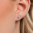 thumbnail image 2 of Gem Stone King 0.60 Ct Round 4mm Blue Tanzanite 18K Yellow Gold Plated Silver Stud Earrings for Women Men, 2 of 5