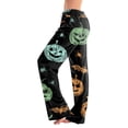thumbnail image 2 of Girly Bow Pumpkin Halloween Pajama Pants for Women, Adjustable Drawstring Lounge Bottoms with Ghost & Web Print, Soft Polyester Sleep Trousers, 1 Pair Green S, 2 of 5