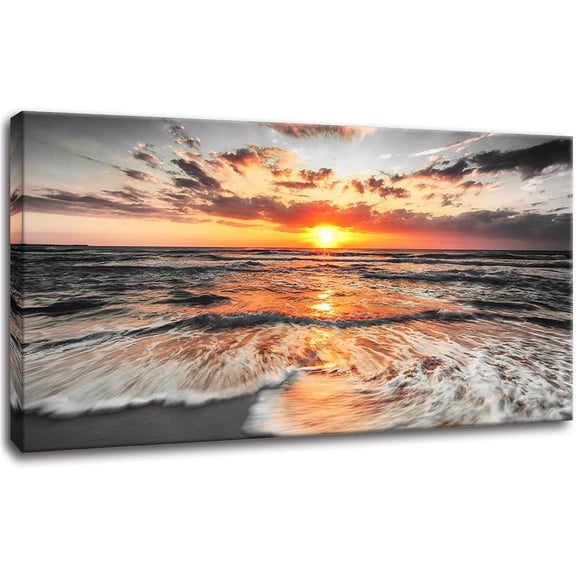 Aaheei Bedroom Wall Art Beach Wall Art Black and White Sunset Canvas Prints Art Seascape Prints Poster Ocean Room Decor Painting Pictures for Living Room Wall Decoration Office Décor