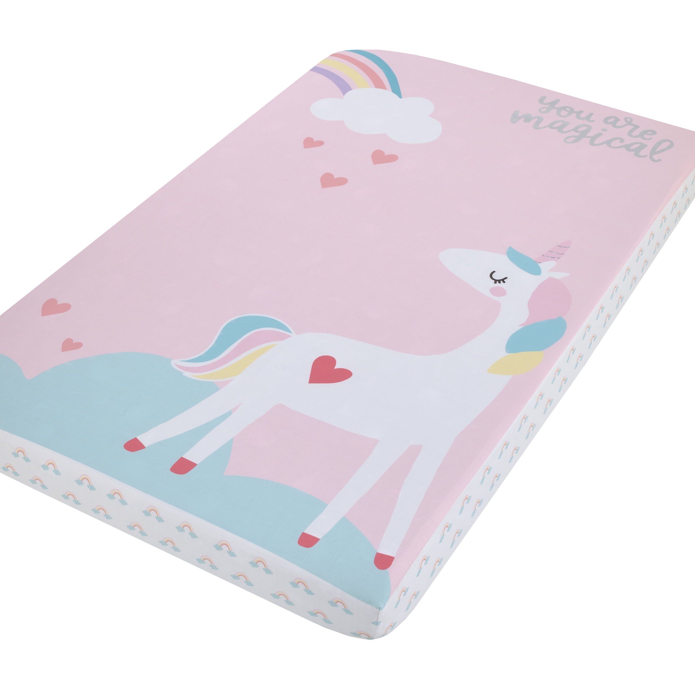 Little Love by NoJo Rainbow Unicorn Photo Op Fitted Mini Crib Sheet