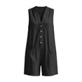thumbnail image 4 of WULMLEO Summer Rompers For Women V Neck Sleeveless Button Front Pants Casual Loose Fit Cotton Short Jumpsuits With Pockets Black L, 4 of 6
