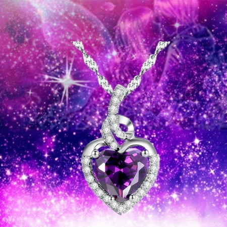 Devuggo 925 Sterling Silver Necklace Pendant Heart Created Amethyst with 18 Chain Mother's Day Gift