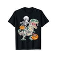 thumbnail image 1 of Skeleton Riding Mummy Dinosaur T rex Halloween Funny Pumpkin T-Shirt, 1 of 6