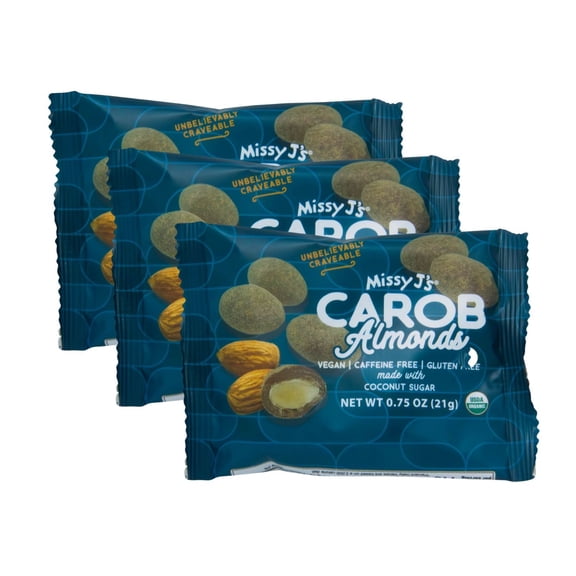 Missy J’s Organic Carob Covered Almonds Vegan Chocolate Substitute, Healthy Snack 9 oz 3 Pack