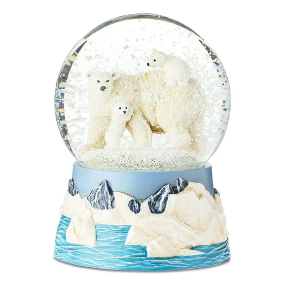 Polar Bear Family on a Snowy Mountain Multicolor Musical Christmas Snow Globe, by Holiday Time
