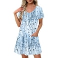 thumbnail image 2 of gljltg Summer Fashion Dress for Women Summer Short Sleeved Crewneck Tee Shirt Dress Casual Floral Print Beach Party Dress with Pockets, 2 of 8