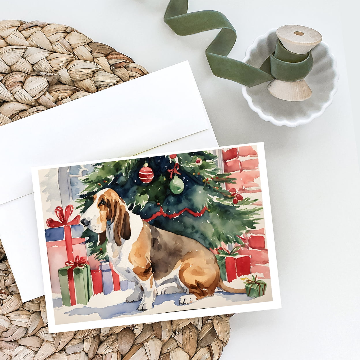 Basset Hound Christmas Greeting Cards and Envelopes Pack of 8 7 in x 5 in