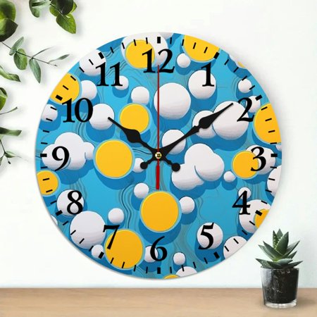 Pratyus Annabel Kidston Clouds Round Wooden Wall Clock for Home Decor, Battery Operated, Decorative Wall Clock for Living Rooms, Kitchens, Dorms - 10 Inches 10x10in