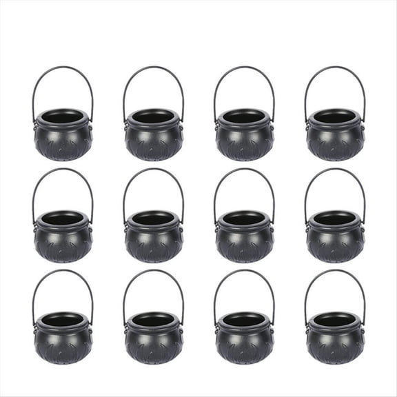 12PCS Halloween Witch Pot Plastic Mini Cauldron Black Candy Holder Decoration Party Favor