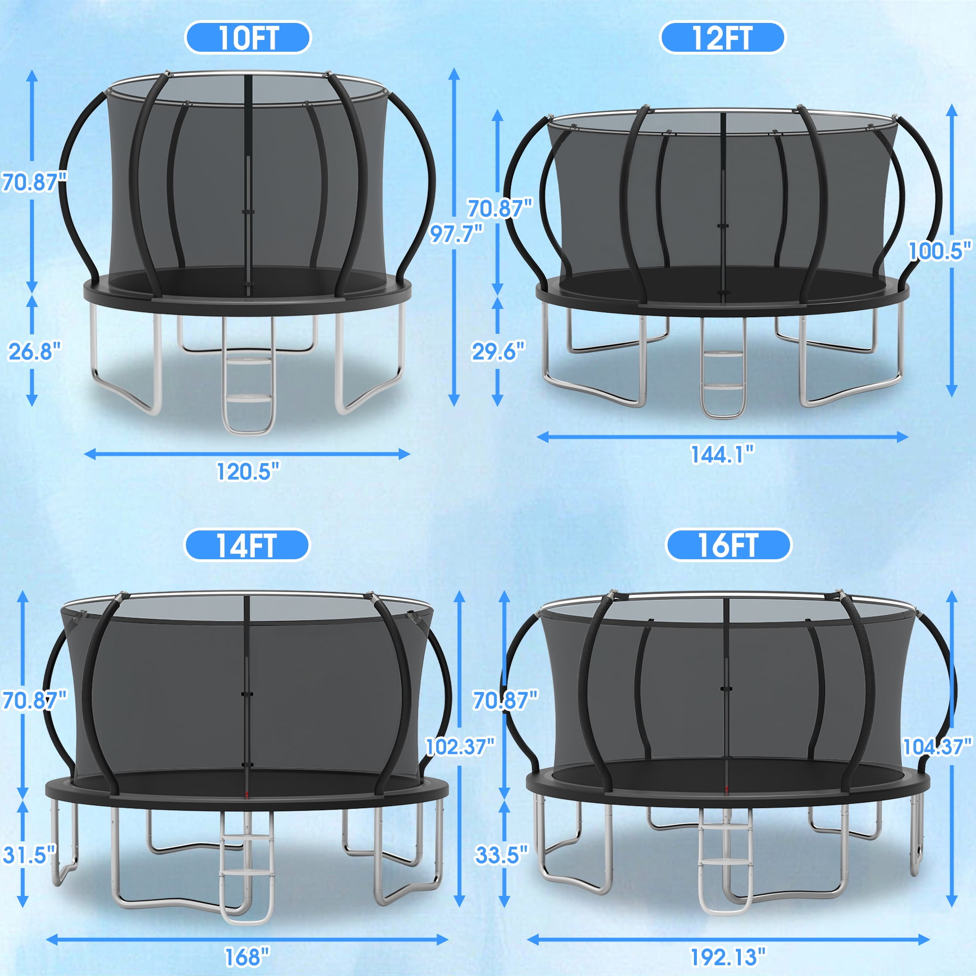 Cochan 12 FT Trampoline with Enclosure Net, 1200LBS Outdoor Trampoline for Kids and Adults with Ladder, Anti-Rust Backyard Heavy Duty Round Trampoline with Net, 4-5 Children,Birthday Gift