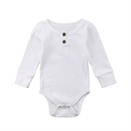 

Pudcoco Newborn Baby Long Sleeve Romper Knitted Rib Casual Button Jumpsuit