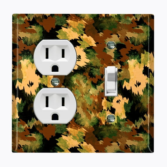Metal Light Switch Plate Outlet Cover (Green Artistic Camo - Single Duplex Single Toggle)