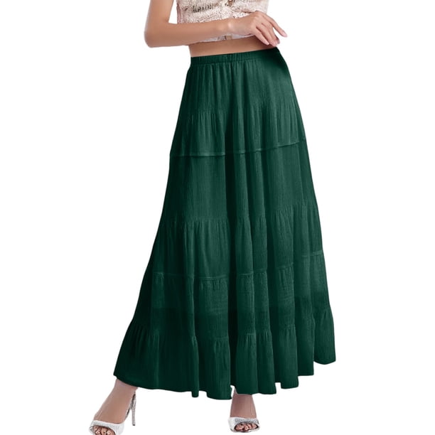 Falda larga fluida de gasa blanca para mujer: falda boho de verano con cintura elástica y pliegues en línea A, tejido de poliéster, tallas S-XXL