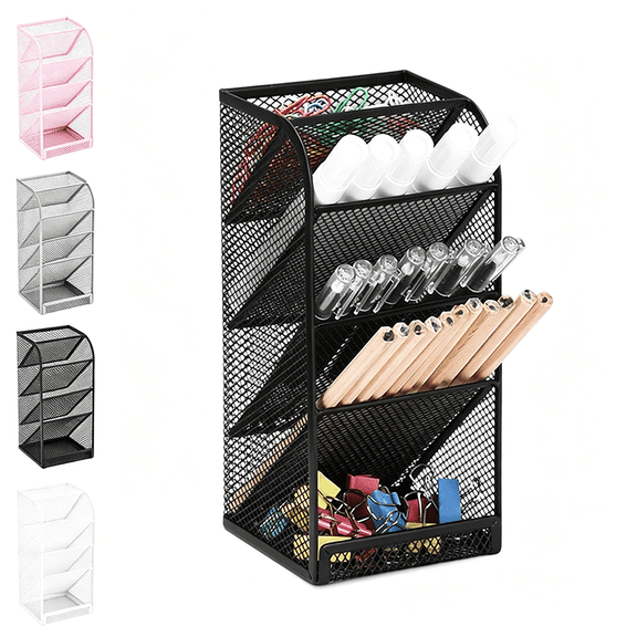 Lksixu Metal Mesh Desk Organizer, 5-Layer Pencil Container Stationery Holder, Small Desktop Pen Storage Rack, Multi-Purpose Makeup Brushes Storage Box for Home Office