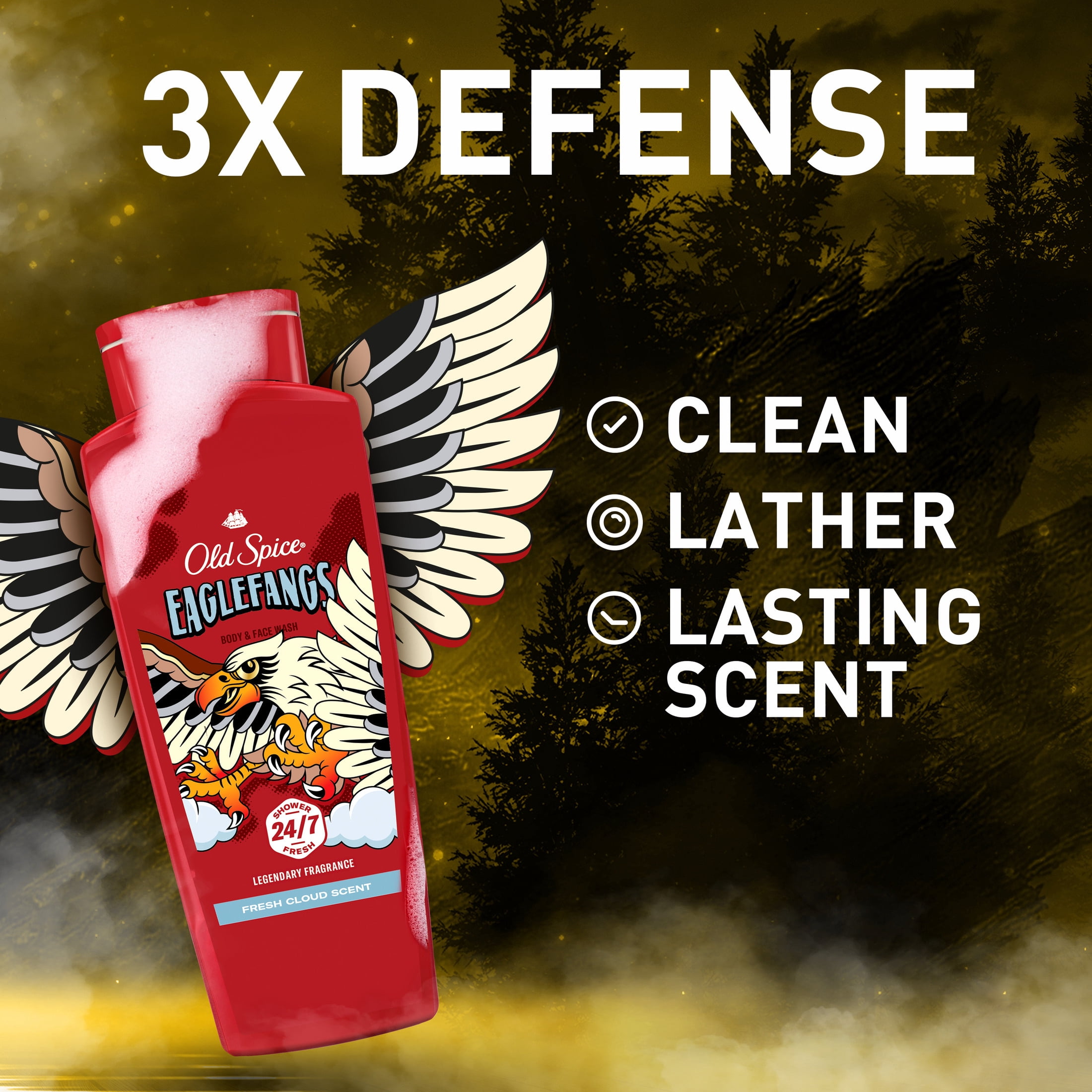 (3 pack) Old Spice Men's Body Wash, Eagle Fangs, 24 fl oz