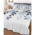 thumbnail image 3 of Quilts Twin Size Bedding Set, Navy Blue Ombre Botanical Lightweight Quilted Comforter, Watercolor Pastoral Leaf Soft Reversible Bedspread Coverlet with Pillow Covers for All Season, 68" x 86", 3 of 7