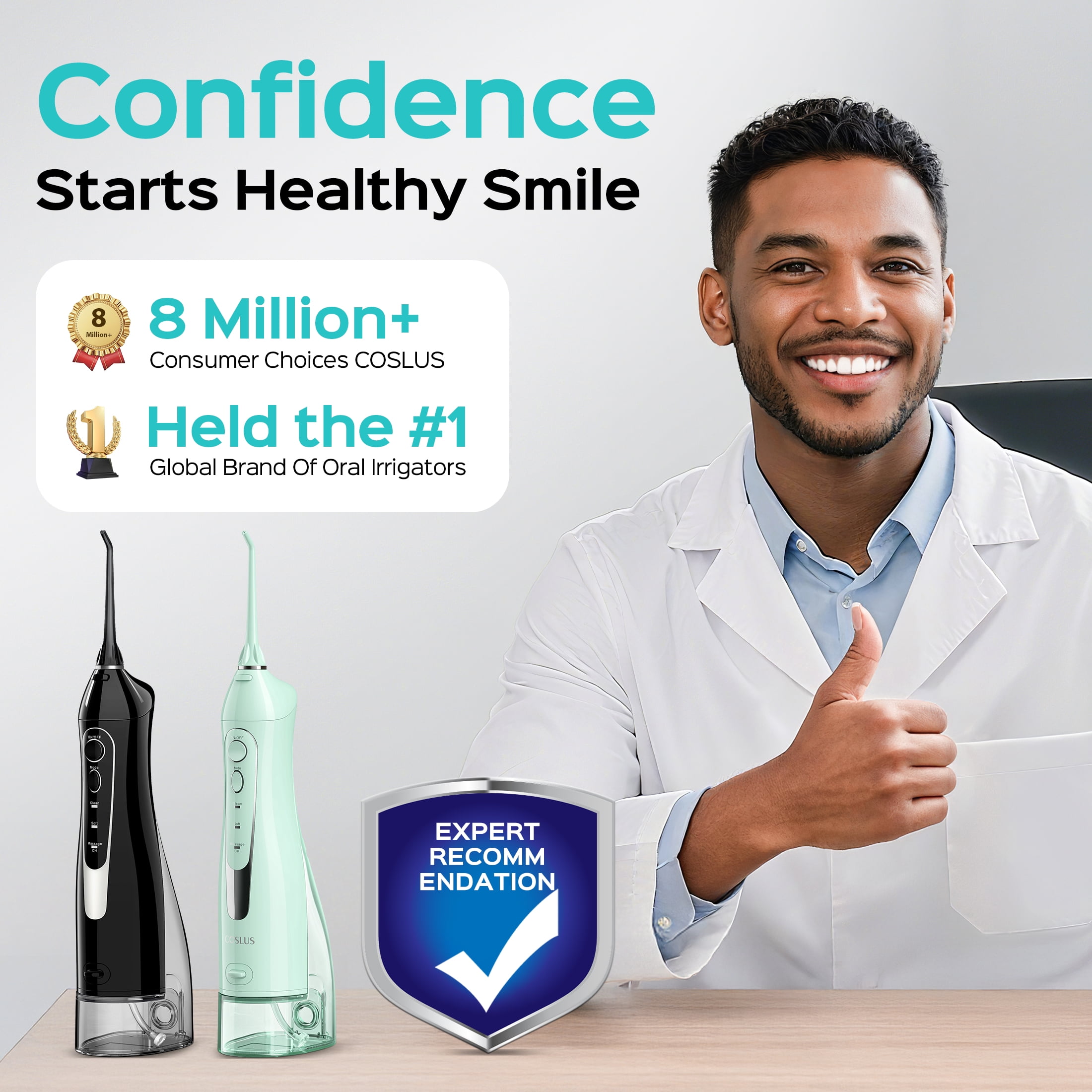 COSLUS 2 Pack Cordless Water Dental  Flosser for Teeth,Braces,Gums Care Easy to Use,Rechargeable,Waterproof,Portable for Travel,Black & Green