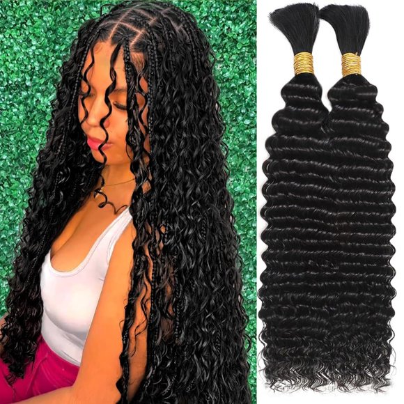 Human Braiding Hair for Boho Braids Deep Water Wave Bulk Human Hair 110g 16 Inch Curly Hair for Boho Braids Extensions No Weft 12A Wet and Wavy Human Hair Braiding Hair